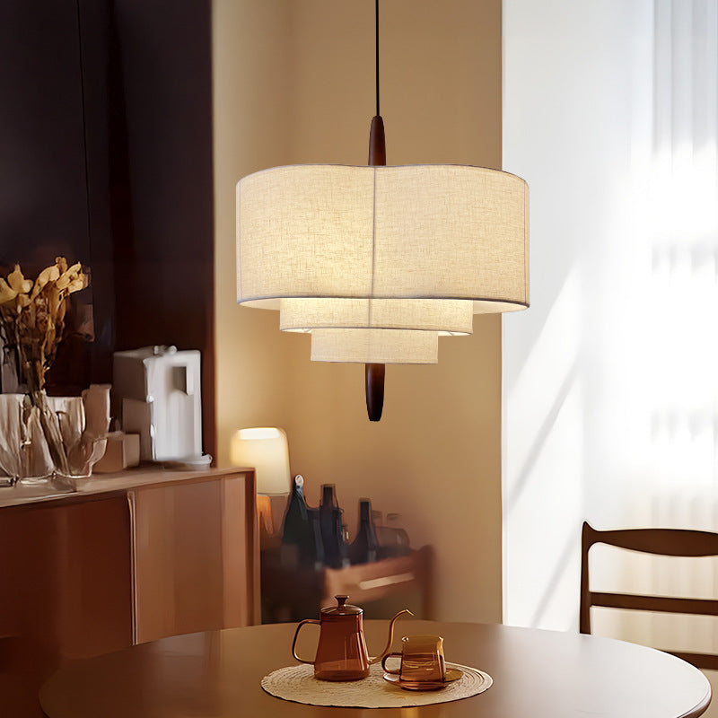 Traditional Vintage Irregular Shape Iron Solid Wood Fabric 1-light Pendant Light for Dining Room BulbSquare