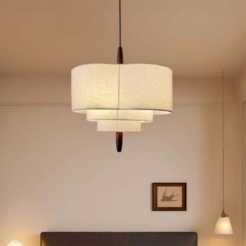 Traditional Vintage Irregular Shape Iron Solid Wood Fabric 1-light Pendant Light for Dining Room BulbSquare