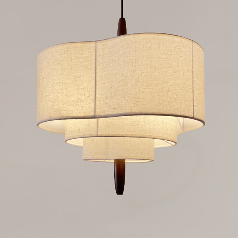 Traditional Vintage Irregular Shape Iron Solid Wood Fabric 1-light Pendant Light for Dining Room BulbSquare