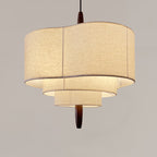 Traditional Vintage Irregular Shape Iron Solid Wood Fabric 1-light Pendant Light for Dining Room BulbSquare