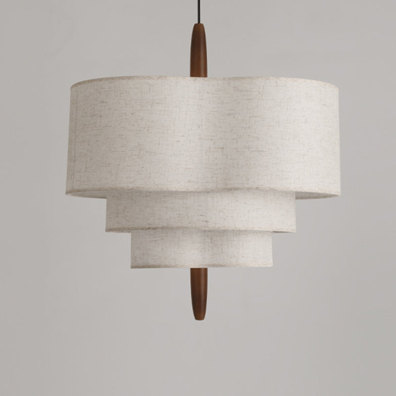 Traditional Vintage Irregular Shape Iron Solid Wood Fabric 1-light Pendant Light for Dining Room BulbSquare