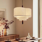 Traditional Vintage Irregular Shape Iron Solid Wood Fabric 1-light Pendant Light for Dining Room BulbSquare