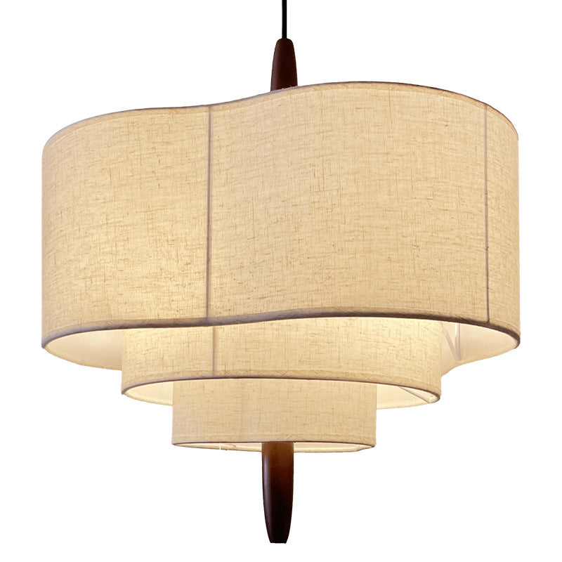 Traditional Vintage Irregular Shape Iron Solid Wood Fabric 1-light Pendant Light for Dining Room BulbSquare