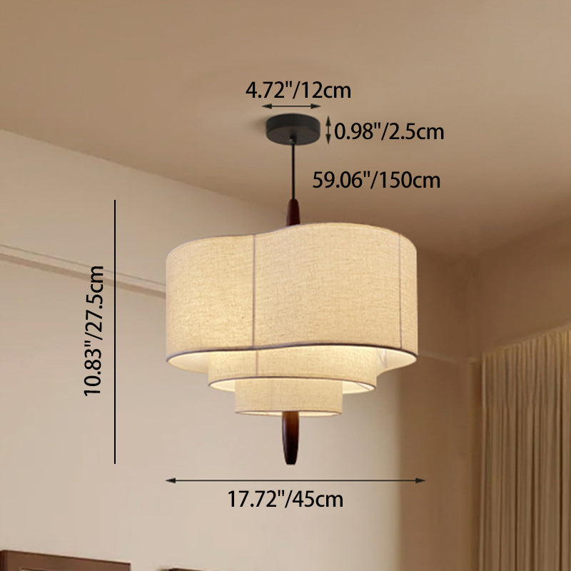 Traditional Vintage Irregular Shape Iron Solid Wood Fabric 1-light Pendant Light for Dining Room BulbSquare