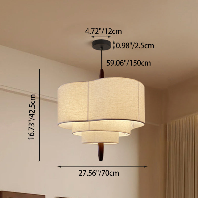 Traditional Vintage Irregular Shape Iron Solid Wood Fabric 1-light Pendant Light for Dining Room BulbSquare