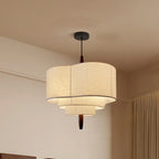 Traditional Vintage Irregular Shape Iron Solid Wood Fabric 1-light Pendant Light for Dining Room BulbSquare