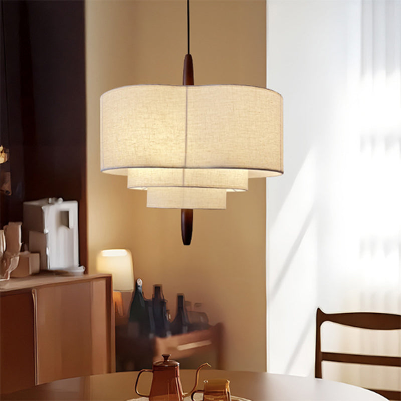 Traditional Vintage Irregular Shape Iron Solid Wood Fabric 1-light Pendant Light for Dining Room BulbSquare