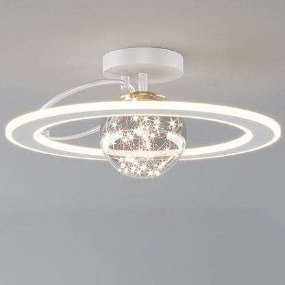 Traditional Luxury Planet Shape Glass Iron Acrylic LED Semi-flush Mount Ceiling Light for Bedroom