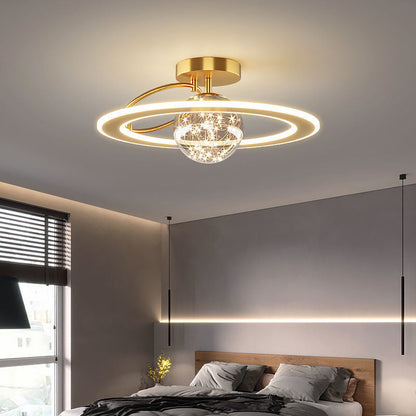 Traditional Luxury Planet Shape Glass Iron Acrylic LED Semi-flush Mount Ceiling Light for Bedroom