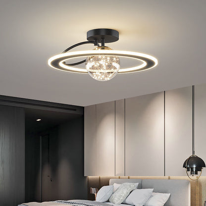 Traditional Luxury Planet Shape Glass Iron Acrylic LED Semi-flush Mount Ceiling Light for Bedroom
