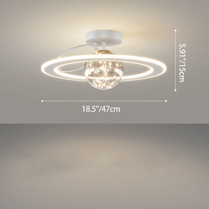 Traditional Luxury Planet Shape Glass Iron Acrylic LED Semi-flush Mount Ceiling Light for Bedroom