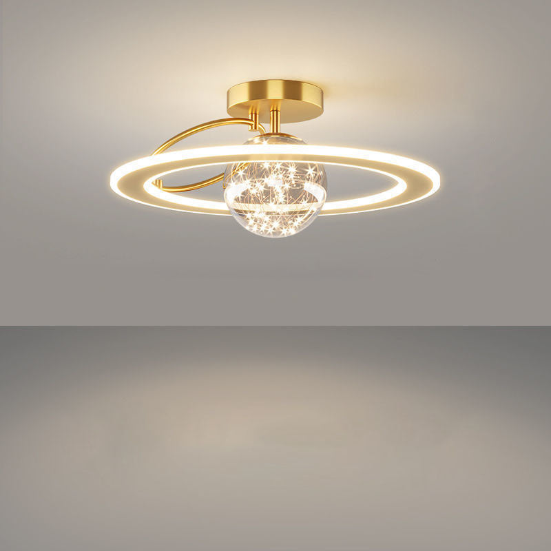 Traditional Luxury Planet Shape Glass Iron Acrylic LED Semi-flush Mount Ceiling Light for Bedroom
