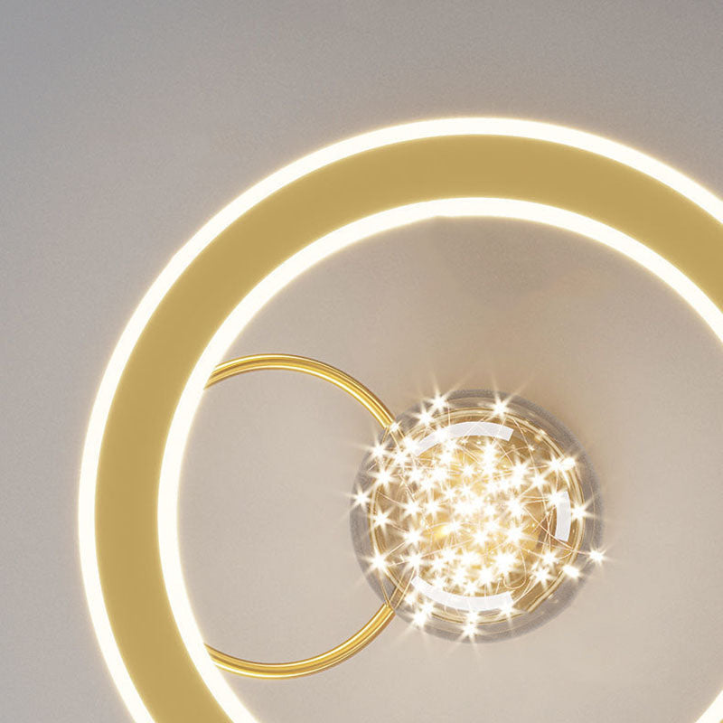 Traditional Luxury Planet Shape Glass Iron Acrylic LED Semi-flush Mount Ceiling Light for Bedroom