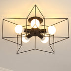 Contemporary Creative Pentagram Iron 5-light Semi-flush Mount Ceiling Light for Living Room