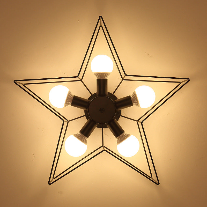 Contemporary Creative Pentagram Iron 5-light Semi-flush Mount Ceiling Light for Living Room
