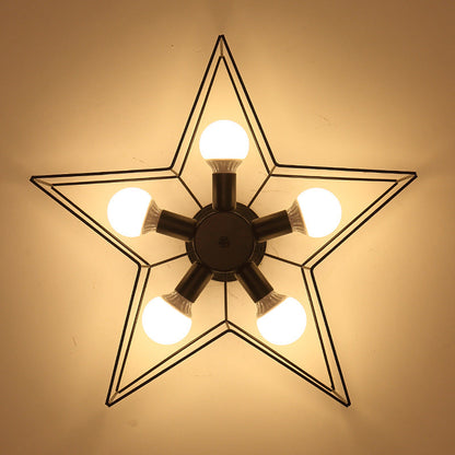Contemporary Creative Pentagram Iron 5-light Semi-flush Mount Ceiling Light for Living Room