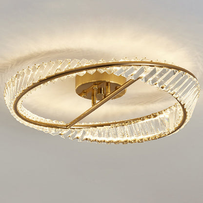 Traditional Luxury Ring Metal Crystal LED Semi-flush Mount Ceiling Light for Bedroom