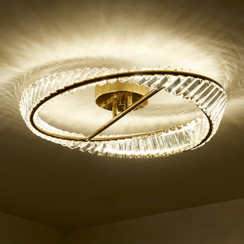 Traditional Luxury Ring Metal Crystal LED Semi-flush Mount Ceiling Light for Bedroom
