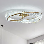 Traditional Luxury Ring Metal Crystal LED Semi-flush Mount Ceiling Light for Bedroom