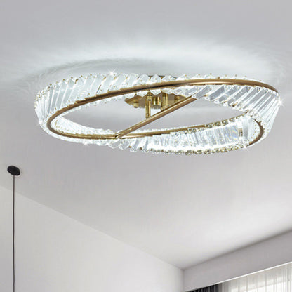 Traditional Luxury Ring Metal Crystal LED Semi-flush Mount Ceiling Light for Bedroom