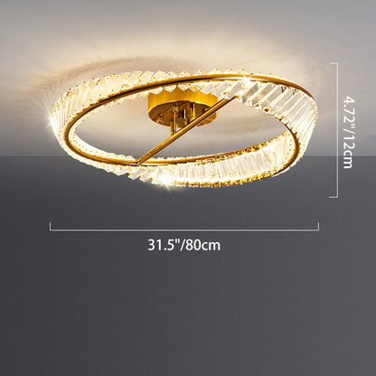 Traditional Luxury Ring Metal Crystal LED Semi-flush Mount Ceiling Light for Bedroom