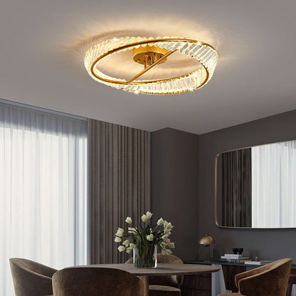 Traditional Luxury Ring Metal Crystal LED Semi-flush Mount Ceiling Light for Bedroom