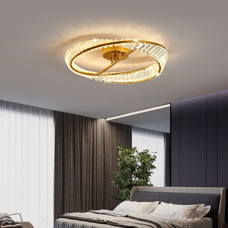 Traditional Luxury Ring Metal Crystal LED Semi-flush Mount Ceiling Light for Bedroom