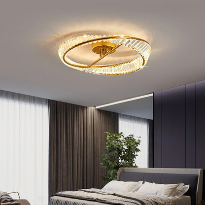 Traditional Luxury Ring Metal Crystal LED Semi-flush Mount Ceiling Light for Bedroom