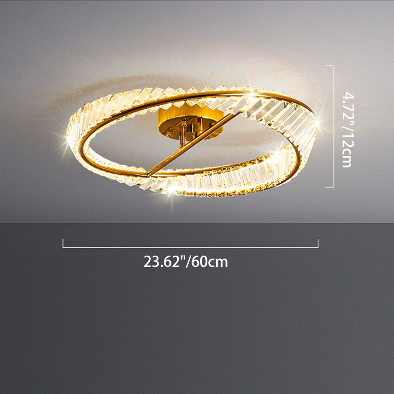 Traditional Luxury Ring Metal Crystal LED Semi-flush Mount Ceiling Light for Bedroom