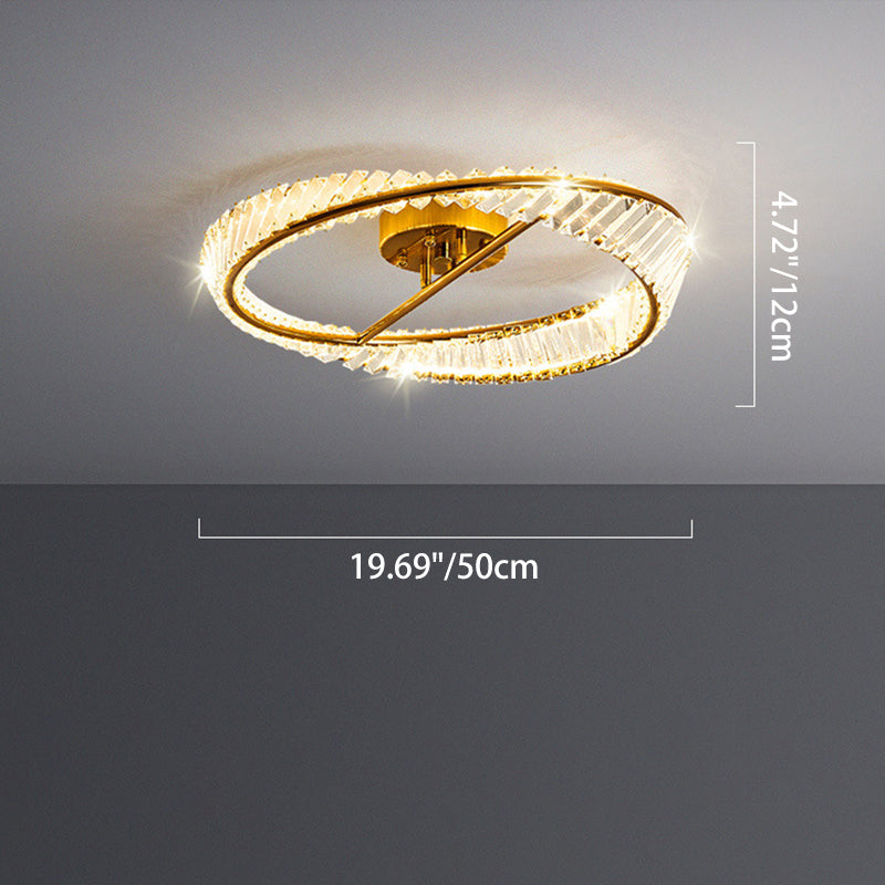 Traditional Luxury Ring Metal Crystal LED Semi-flush Mount Ceiling Light for Bedroom