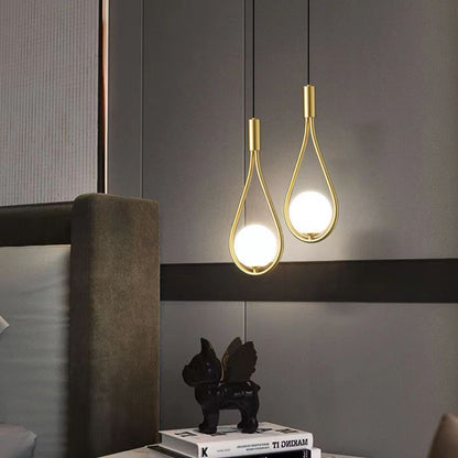 Modern Simplicity Teardrop Oval Iron Glass 1/2-Light Pendant Light For Bedroom