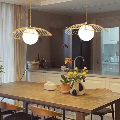 Traditional Vintage Line Iron Glass 1-Light Pendant Light For Dining Room
