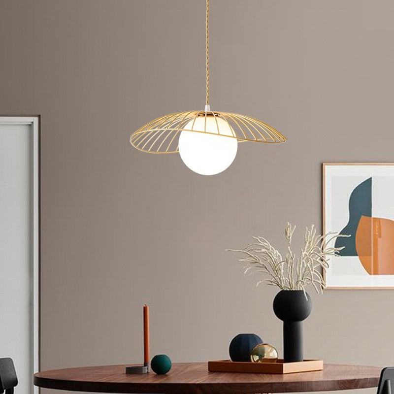 Traditional Vintage Line Iron Glass 1-Light Pendant Light For Dining Room