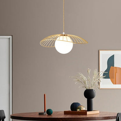 Traditional Vintage Line Iron Glass 1-Light Pendant Light For Dining Room
