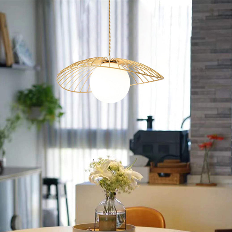 Traditional Vintage Line Iron Glass 1-Light Pendant Light For Dining Room