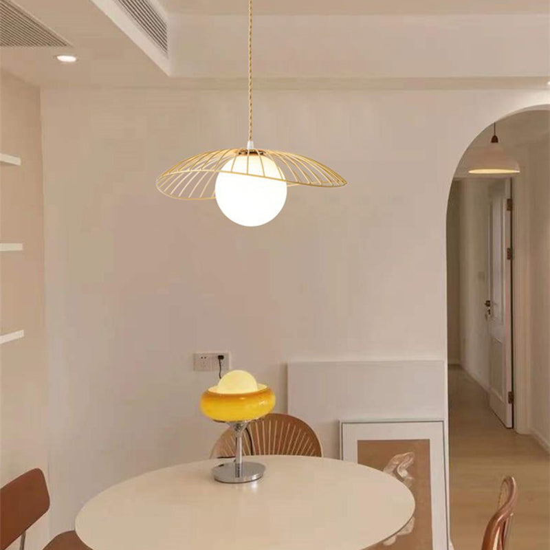 Traditional Vintage Line Iron Glass 1-Light Pendant Light For Dining Room