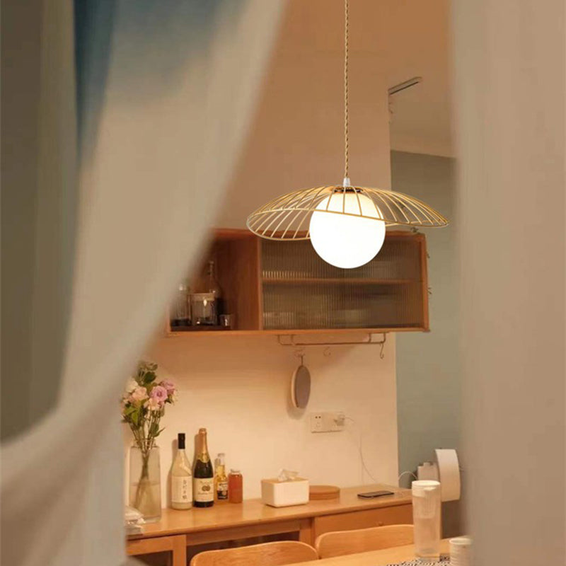 Traditional Vintage Line Iron Glass 1-Light Pendant Light For Dining Room