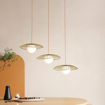 Traditional Vintage Line Iron Glass 1-Light Pendant Light For Dining Room