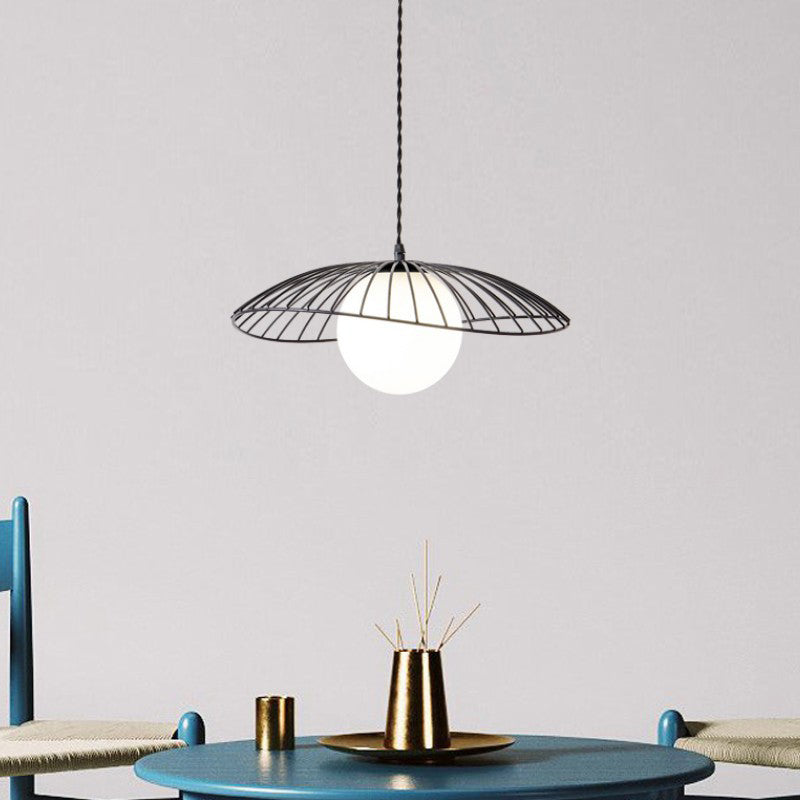 Traditional Vintage Line Iron Glass 1-Light Pendant Light For Dining Room