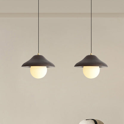 Contemporary Nordic Bowl-Shaped Ash Wood Glass 1-Light Pendant Light For Dining Room