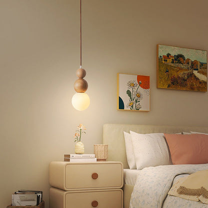 Traditional Vintage Gourd-Shaped Solid Wood Glass 1-Light Pendant Light For Bedroom