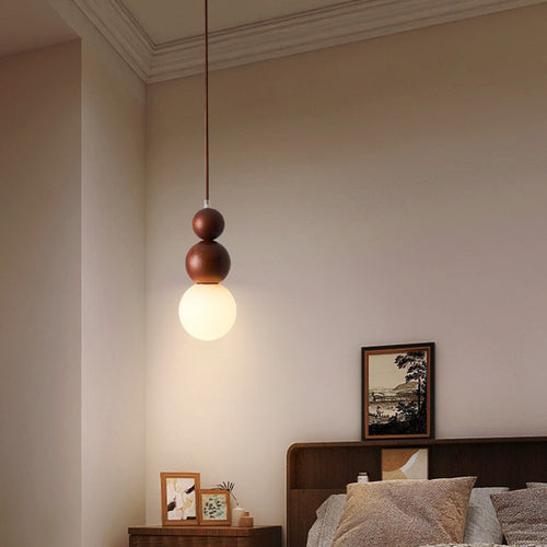 Traditional Vintage Gourd-Shaped Solid Wood Glass 1-Light Pendant Light For Bedroom