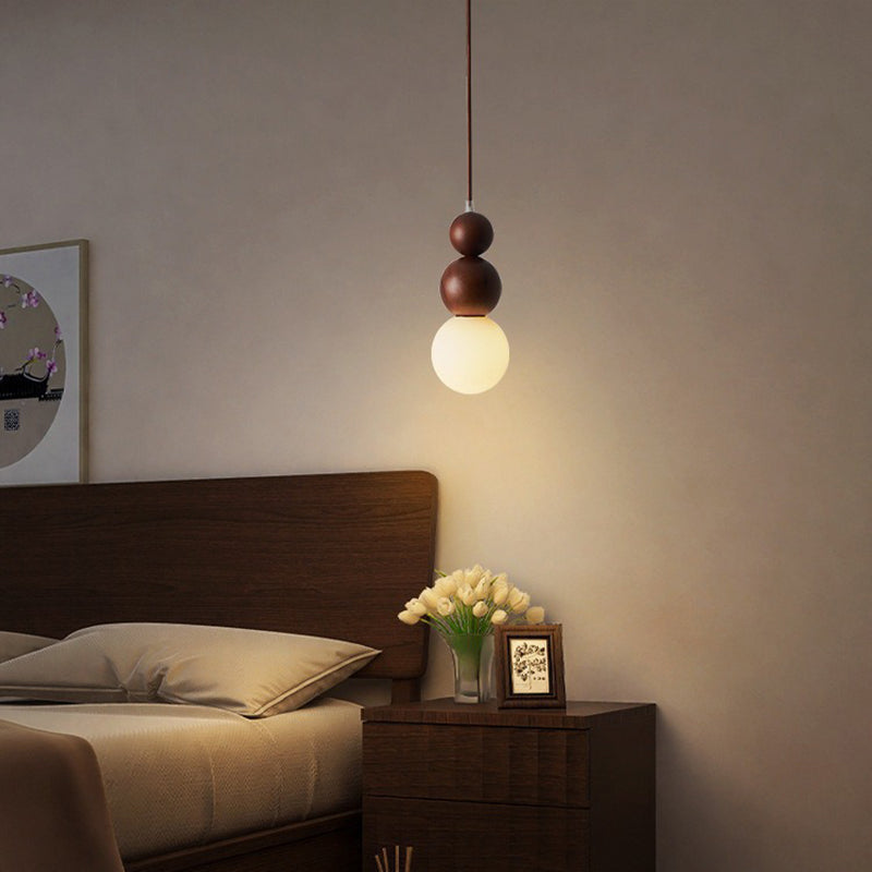 Traditional Vintage Gourd-Shaped Solid Wood Glass 1-Light Pendant Light For Bedroom
