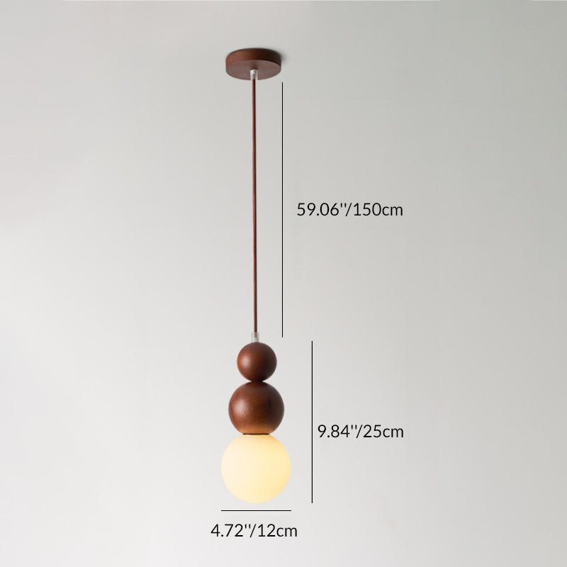 Traditional Vintage Gourd-Shaped Solid Wood Glass 1-Light Pendant Light For Bedroom