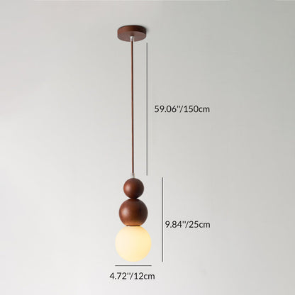 Traditional Vintage Gourd-Shaped Solid Wood Glass 1-Light Pendant Light For Bedroom
