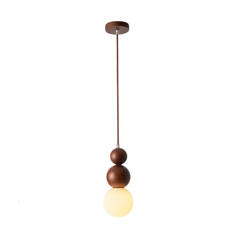 Traditional Vintage Gourd-Shaped Solid Wood Glass 1-Light Pendant Light For Bedroom