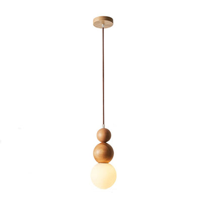 Traditional Vintage Gourd-Shaped Solid Wood Glass 1-Light Pendant Light For Bedroom
