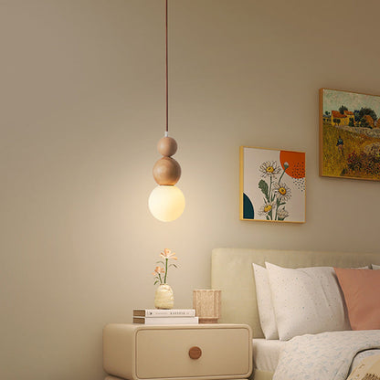 Traditional Vintage Gourd-Shaped Solid Wood Glass 1-Light Pendant Light For Bedroom