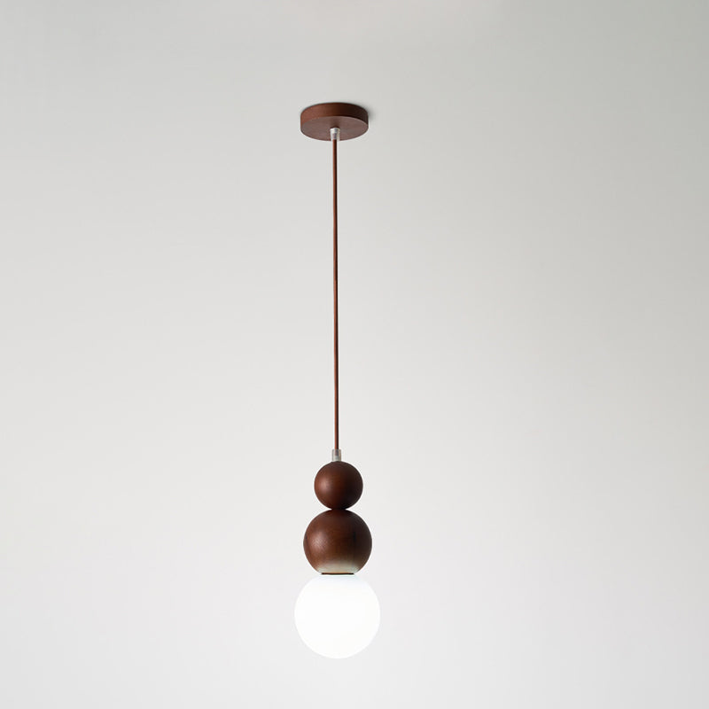 Traditional Vintage Gourd-Shaped Solid Wood Glass 1-Light Pendant Light For Bedroom