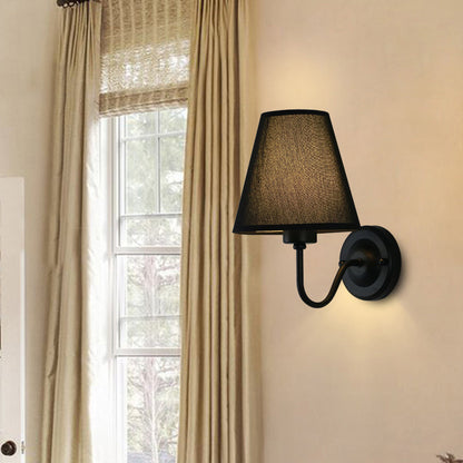 Traditional Vintage Dome Conical Iron Fabric 1-Light Wall Sconce Lamp For Bedroom
